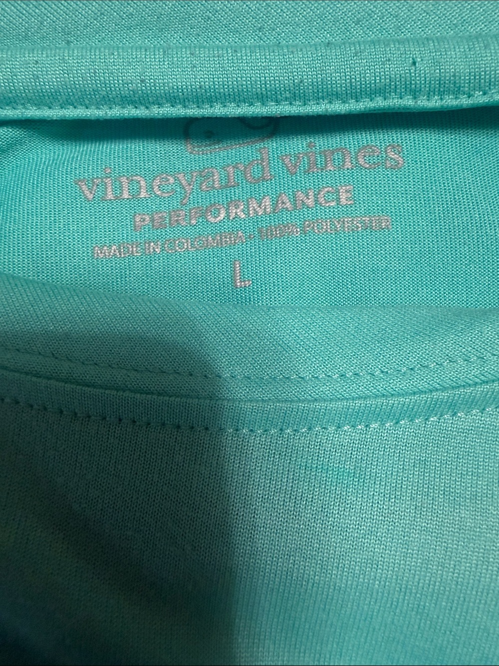 Vineyard Vines Aqua Performance Long Sleeve Tee with Purple Logo - Picture 2 of 3